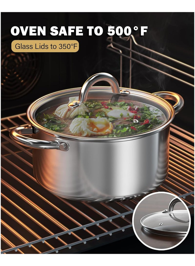 HausRoland 12pcs Stainless Steel Cookware Set, High Quality 18/10 Stainless Steel Cookware, Pan/frying Pan/casserole/saucepan/stockpot, Suitable For Any Stovetop And Dishwasher Safe - Image 4