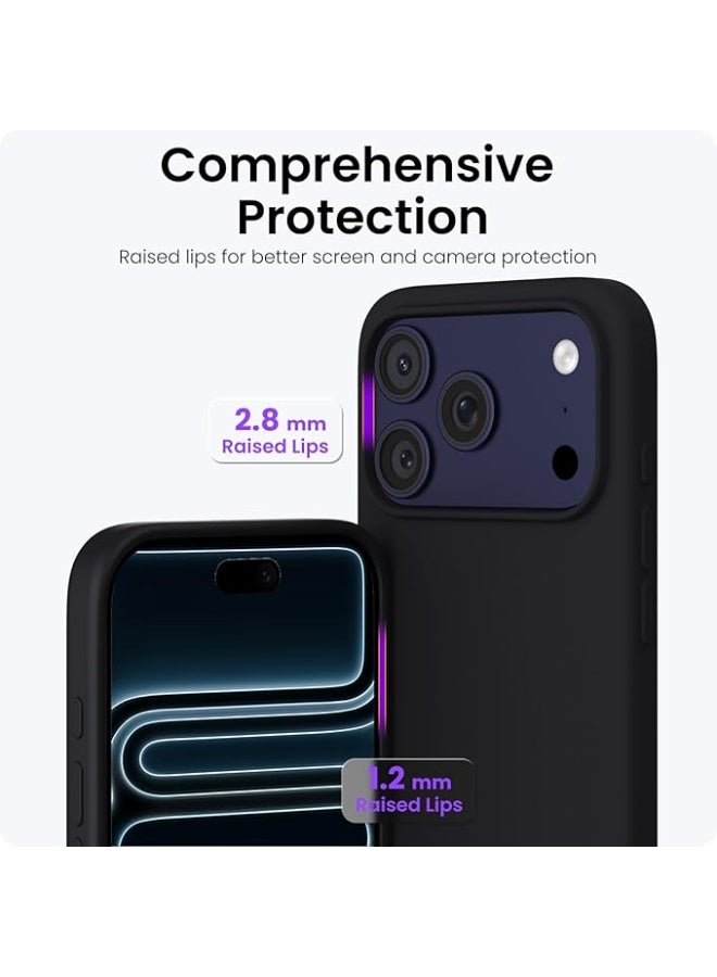 Compatible with iPhone 17 Pro Case, Slim Liquid Silicone 4 Layers Full Covered Soft Gel Rubber Shockproof Protective Phone Case with Anti-Scratch Microfiber Lining-Black - Image 3