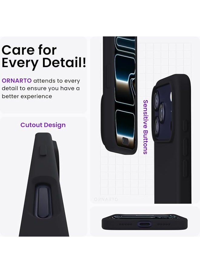 Compatible with iPhone 17 Pro Case, Slim Liquid Silicone 4 Layers Full Covered Soft Gel Rubber Shockproof Protective Phone Case with Anti-Scratch Microfiber Lining-Black - Image 2