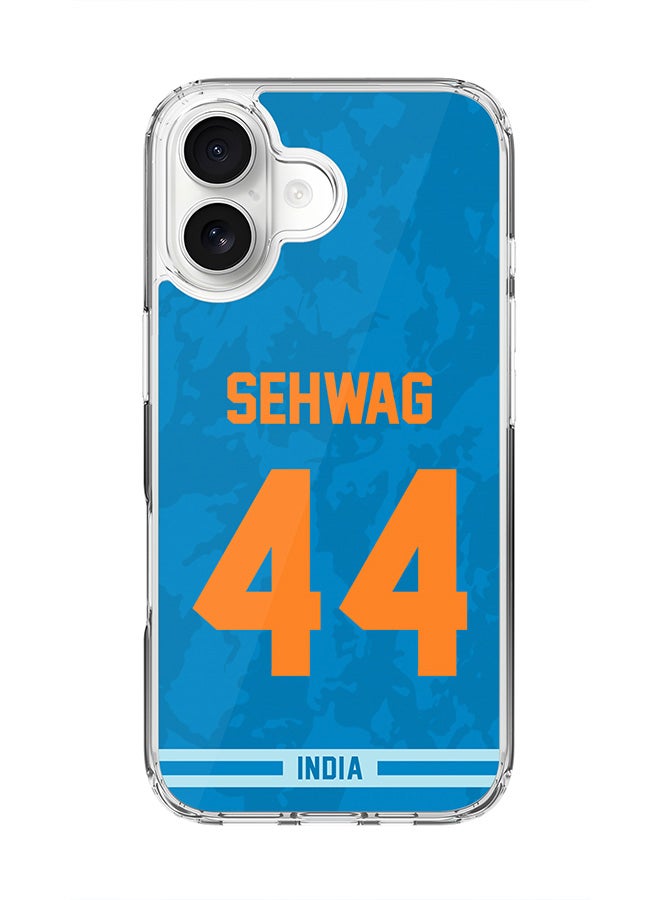 Stylizedd Classic Clear MagSafe Case for iPhone 17 , Hybrid Soft Case Flexible Edges Anti Drop TPU PC Gel Thin Transparent Cover [ Designed for iPhone 17 ] - Team India Virender Sehwag, Jersey No 44