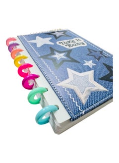 Generic Take It Easy Discbound Notebook, Denim Star Design Cover, Rainbow Disc Binding  - Image 3