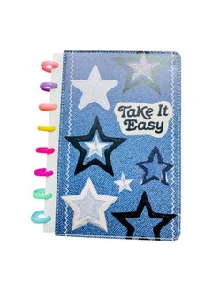 Generic Take It Easy Discbound Notebook, Denim Star Design Cover, Rainbow Disc Binding  - Image 1