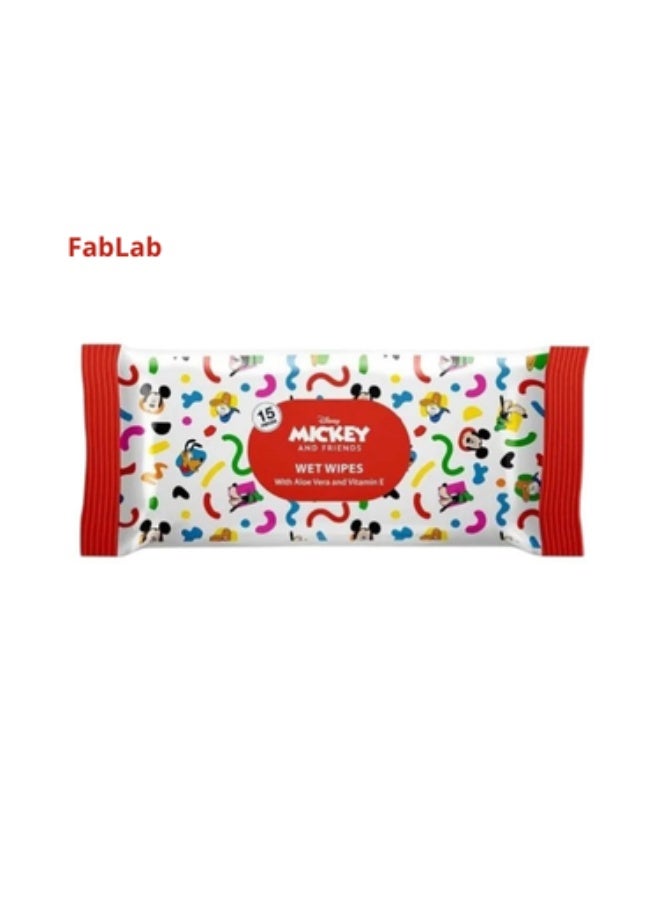 Fab Lab Disney Mickey and Friends Baby Wet Wipes with Aloe Vera and Vitamin E, 15 Count