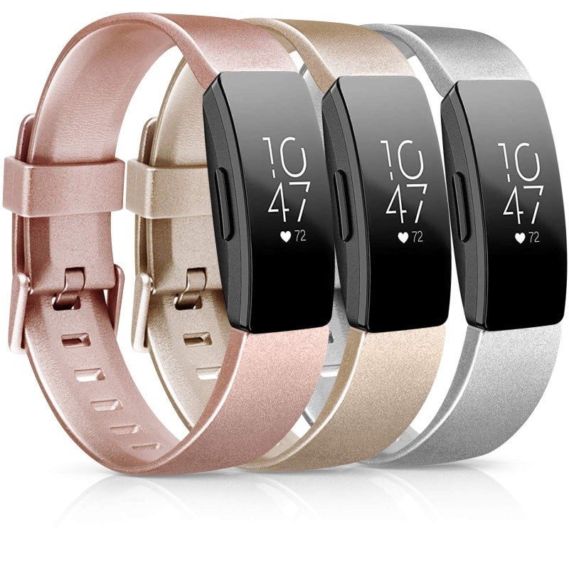 AK حزمة 3 أشرطة TPU ناعمة متوافقة مع Fitbit Inspire 2 / Inspire HR / Inspire / Ace 2 - أحزمة رياضية مقاومة للماء (01 وردي ذهبي / ذهبي / فضي، صغير) - Image 1