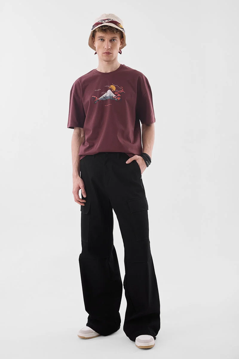 Snitch Black Black Mid Rise Loose Fit Cargo Pants for Men | Best Price UAE