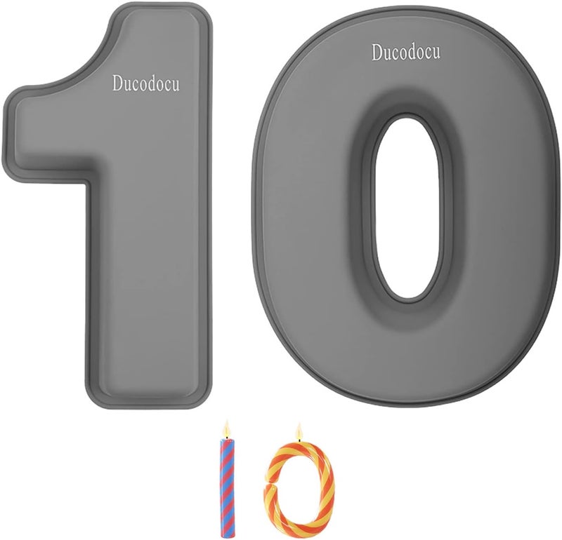 Ducodocu Silicone Number Cake Pan - Large 3D Number Cake Mold - DIY Baking Mold for 1/10th Birthday & Wedding Anniversary - 10 inch - Image 1
