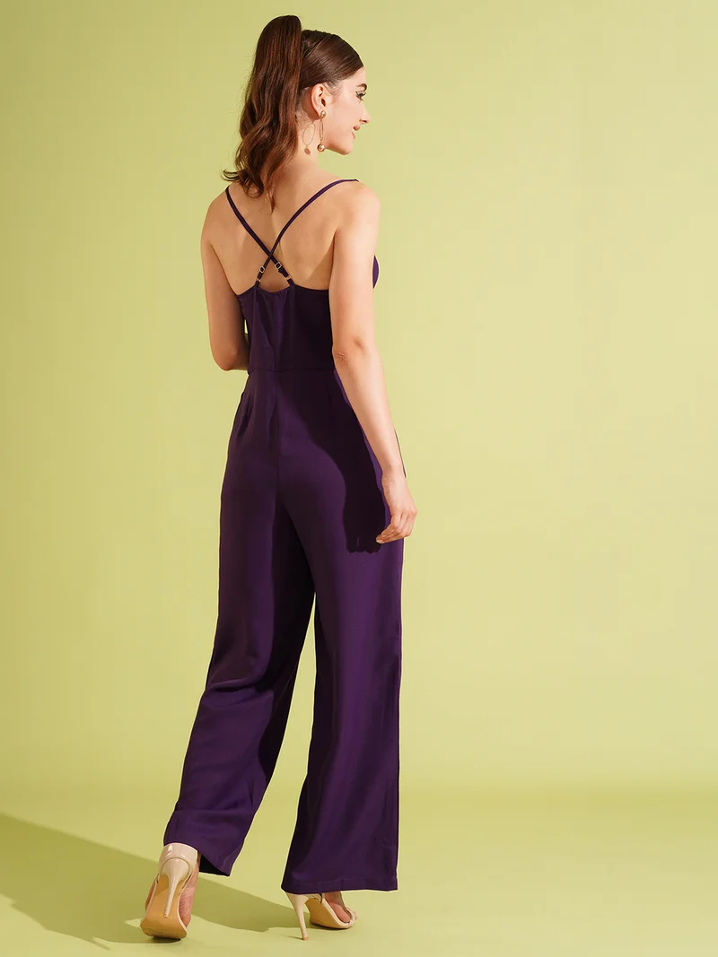 جلو باص Women Cowl Neck Shoulder Strap Party Jumpsuit