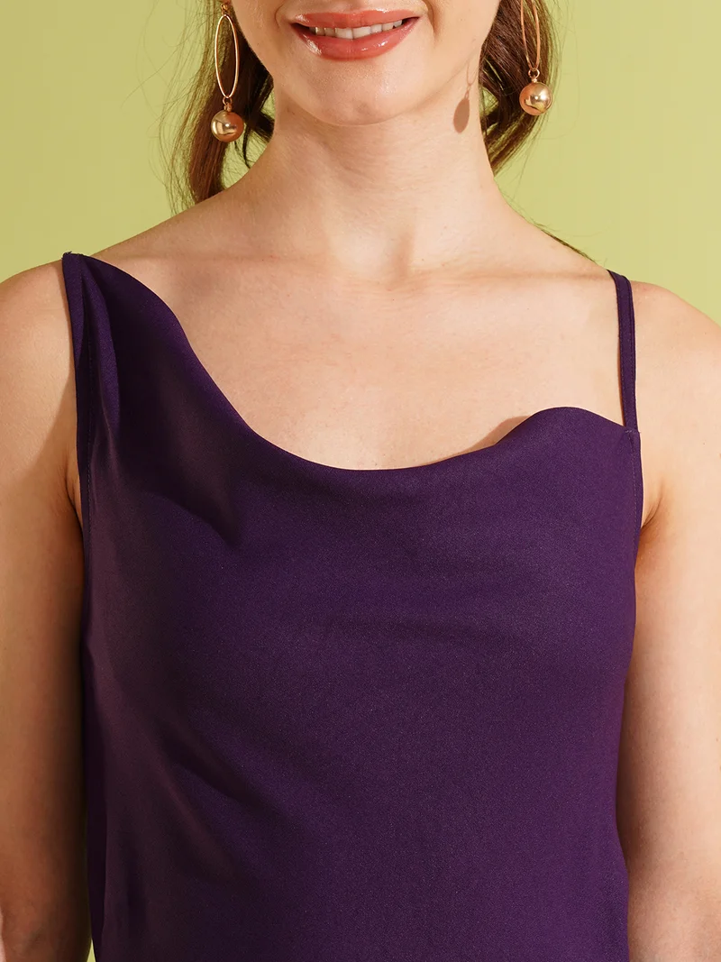 جلو باص Women Cowl Neck Shoulder Strap Party Jumpsuit