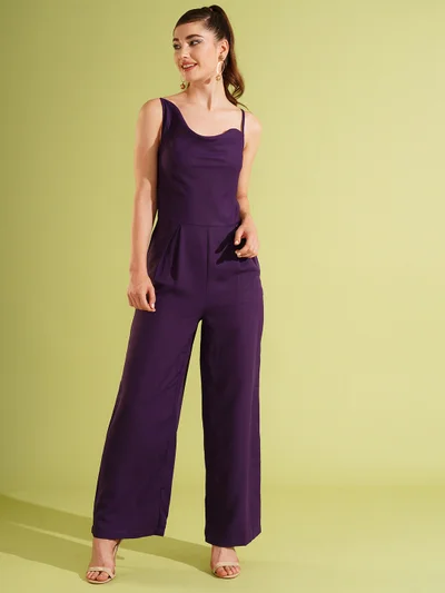 جلو باص Women Cowl Neck Shoulder Strap Party Jumpsuit