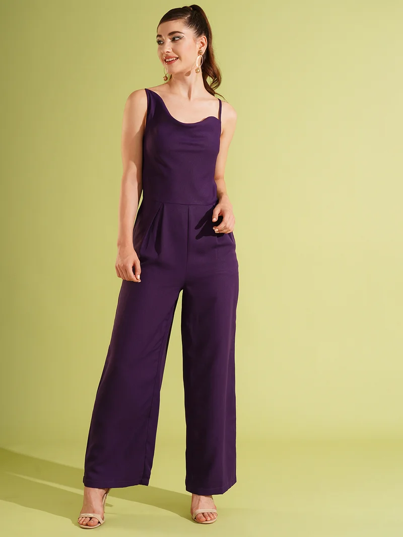 جلو باص Women Cowl Neck Shoulder Strap Party Jumpsuit