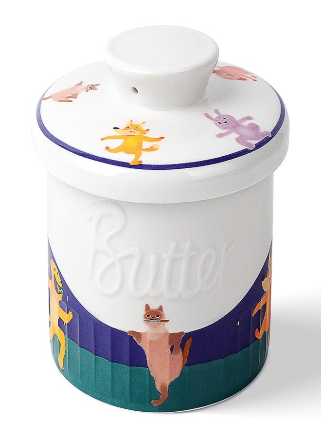 Toptier Butter Crock for Counter With Water Line, On Demand Spreadable Butter, Ceramic Butter Keeper to Leave On Counter, French Butter Dish with Lid (Animal Paradise) - Image 1
