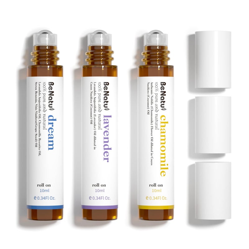 Benatu Essential Oil Roll On Set (Dream, Lavender, Chamomile), Aromatherapy Roller for Massage, Body Skin Care, Home - Natural Fragrance Gift for Women and Men - Image 1