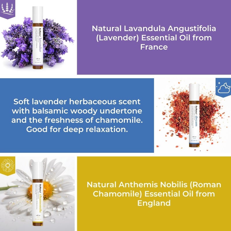 Benatu Essential Oil Roll On Set (Dream, Lavender, Chamomile), Aromatherapy Roller for Massage, Body Skin Care, Home - Natural Fragrance Gift for Women and Men - Image 2