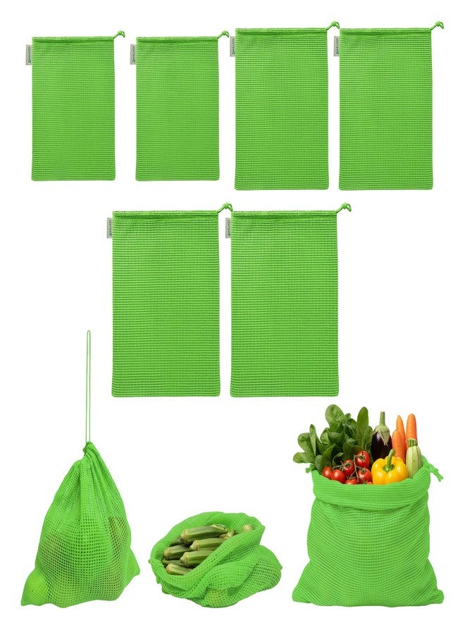 Wrapzy 100% Cotton Reusable Vegetable Bags for Fridge | Eco-Friendly Drawstring Storage Bags | Washable Breathable Mesh Bag | Multi-Purpose Cotton Mesh | Pack of 6 - Image 1