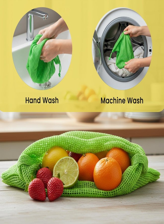Wrapzy 100% Cotton Reusable Vegetable Bags for Fridge | Eco-Friendly Drawstring Storage Bags | Washable Breathable Mesh Bag | Multi-Purpose Cotton Mesh | Pack of 6 - Image 5