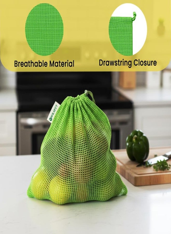 Wrapzy 100% Cotton Reusable Vegetable Bags for Fridge | Eco-Friendly Drawstring Storage Bags | Washable Breathable Mesh Bag | Multi-Purpose Cotton Mesh | Pack of 6 - Image 3