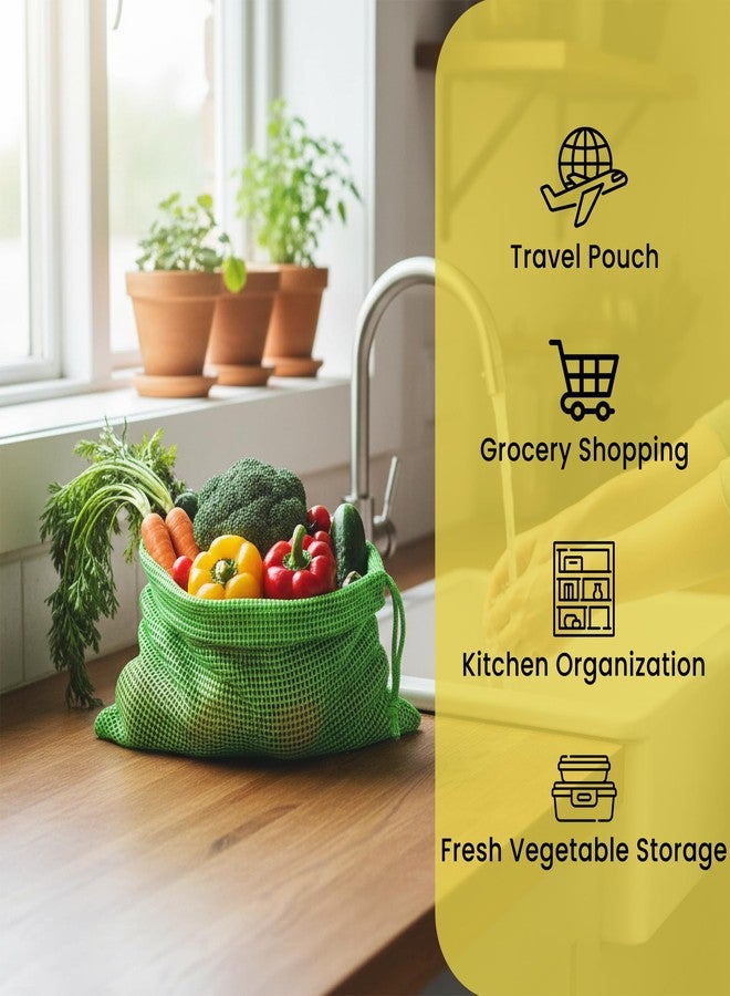 Wrapzy 100% Cotton Reusable Vegetable Bags for Fridge | Eco-Friendly Drawstring Storage Bags | Washable Breathable Mesh Bag | Multi-Purpose Cotton Mesh | Pack of 6 - Image 4