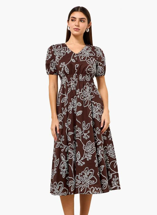 Splash FAV Checked A-line Women Dress with Schiffli Detail Cotton