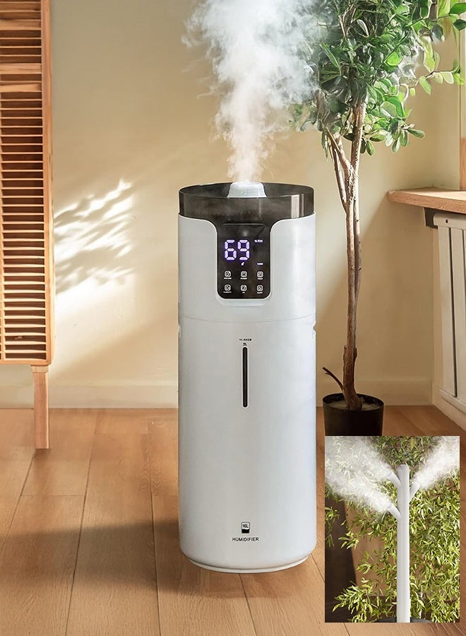 Humidifiers for Home Large Room Wholehouse Humidifier 190m³ 16L, 360° Nozzles Cool Mist Ultrasonic, Top Fill Tower Humidifier for Office Greenhouse with Pipe, Night Light, Timmer, 40-90% Constant humidity
