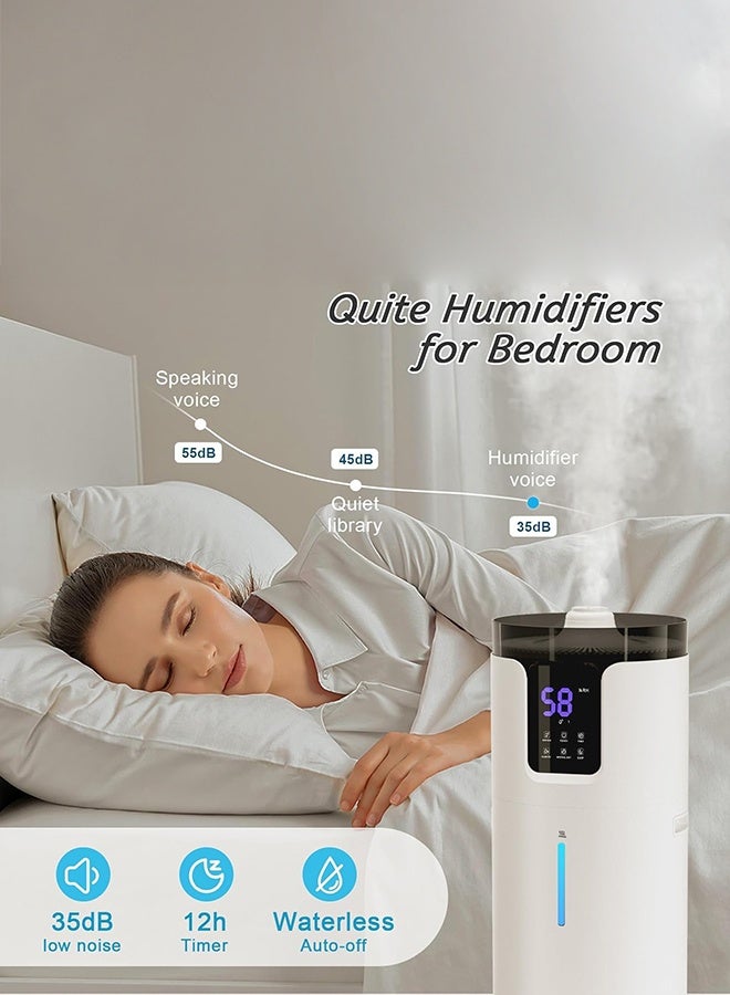 XiuWoo Humidifiers for Home Large Room Wholehouse Humidifier 190m³ 16L, 360° Nozzles Cool Mist Ultrasonic, Top Fill Tower Humidifier for Office Greenhouse with Pipe, Night Light, Timmer, 40-90% Constant humidity - Image 4
