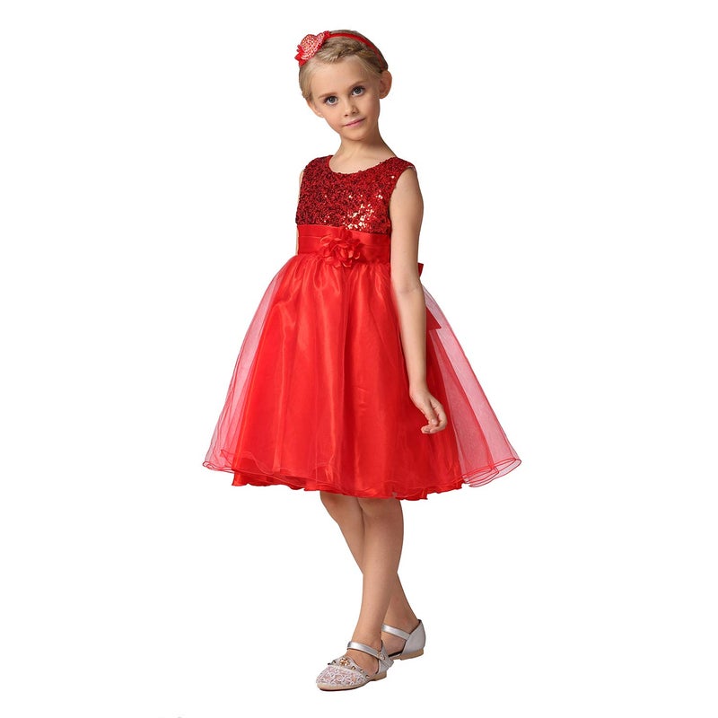 Acecharming Girls Dresses Sequin Flower Girls Party Dress Bridesmaid Ball Gown Wedding Tulle 3-10 Years Red - Image 3