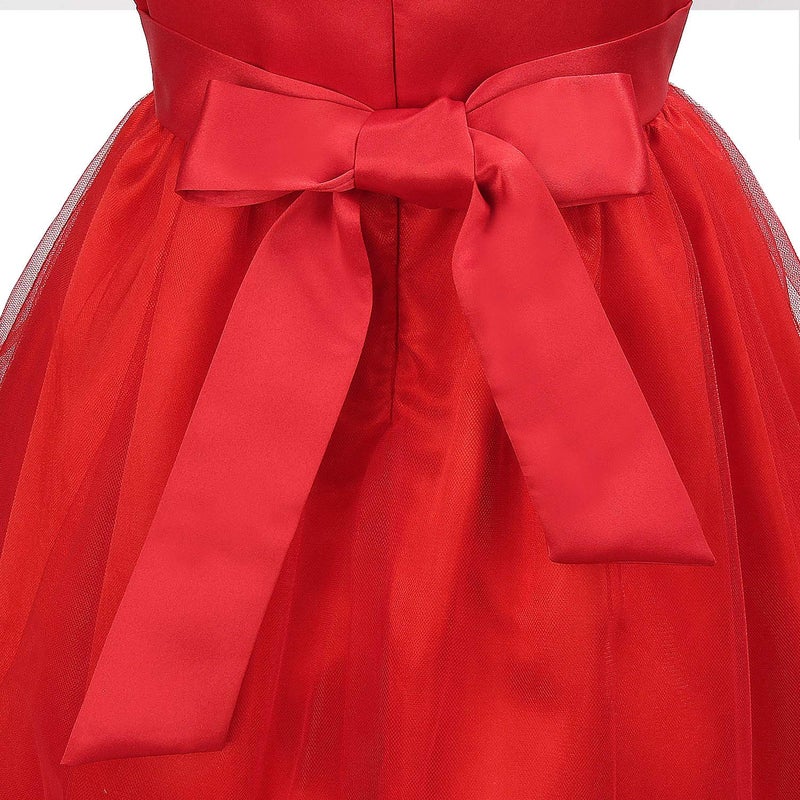 Acecharming Girls Dresses Sequin Flower Girls Party Dress Bridesmaid Ball Gown Wedding Tulle 3-10 Years Red - Image 5