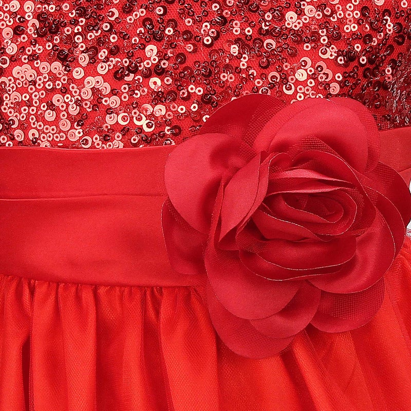 Acecharming Girls Dresses Sequin Flower Girls Party Dress Bridesmaid Ball Gown Wedding Tulle 3-10 Years Red - Image 4