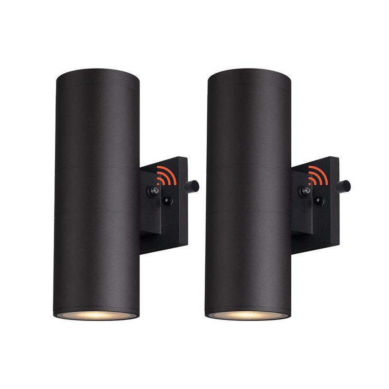 mirrea Modern Outdoor Porch Light Patio Light in 2 Lights Dusk to Dawn Photocell Sensor with Matte Black Aluminum Cylinder and Tempered Glass Cover Waterproof Wall Sconce 2 Pack - Image 1