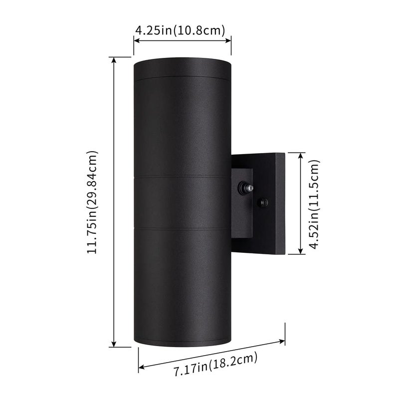 mirrea Modern Outdoor Porch Light Patio Light in 2 Lights Dusk to Dawn Photocell Sensor with Matte Black Aluminum Cylinder and Tempered Glass Cover Waterproof Wall Sconce 2 Pack - Image 3