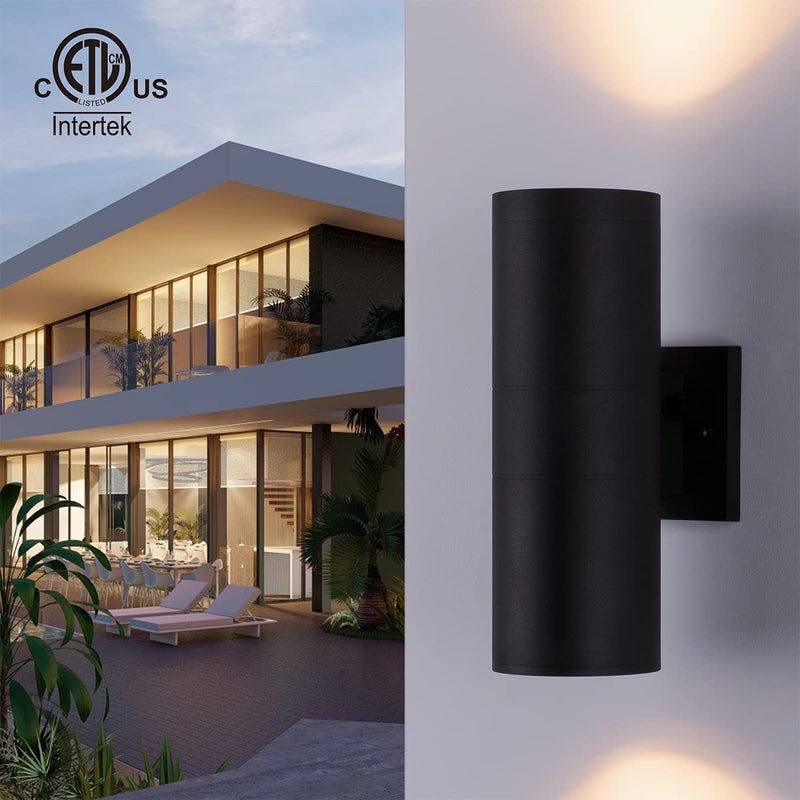 mirrea Modern Outdoor Porch Light Patio Light in 2 Lights Dusk to Dawn Photocell Sensor with Matte Black Aluminum Cylinder and Tempered Glass Cover Waterproof Wall Sconce 2 Pack - Image 2