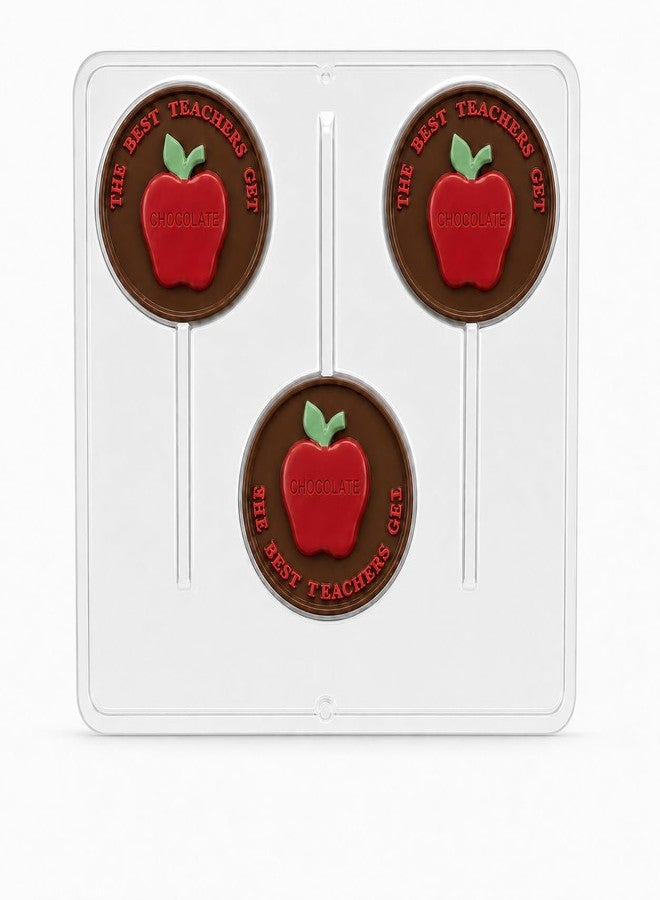 Lollipops The Best Teachers Get Chocolate Lollipop Chocolate Candy Mold 3315-3 Cavities, 3.5" Diameter - Image 1