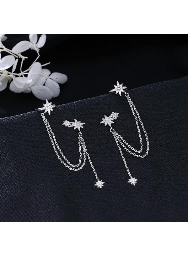 SLUYNZ 925 Sterling Silver Fashion Star Cuff Earring Chain for Women Star Crawler Earring Wrap Earrings (Pair-Silver) - Image 5