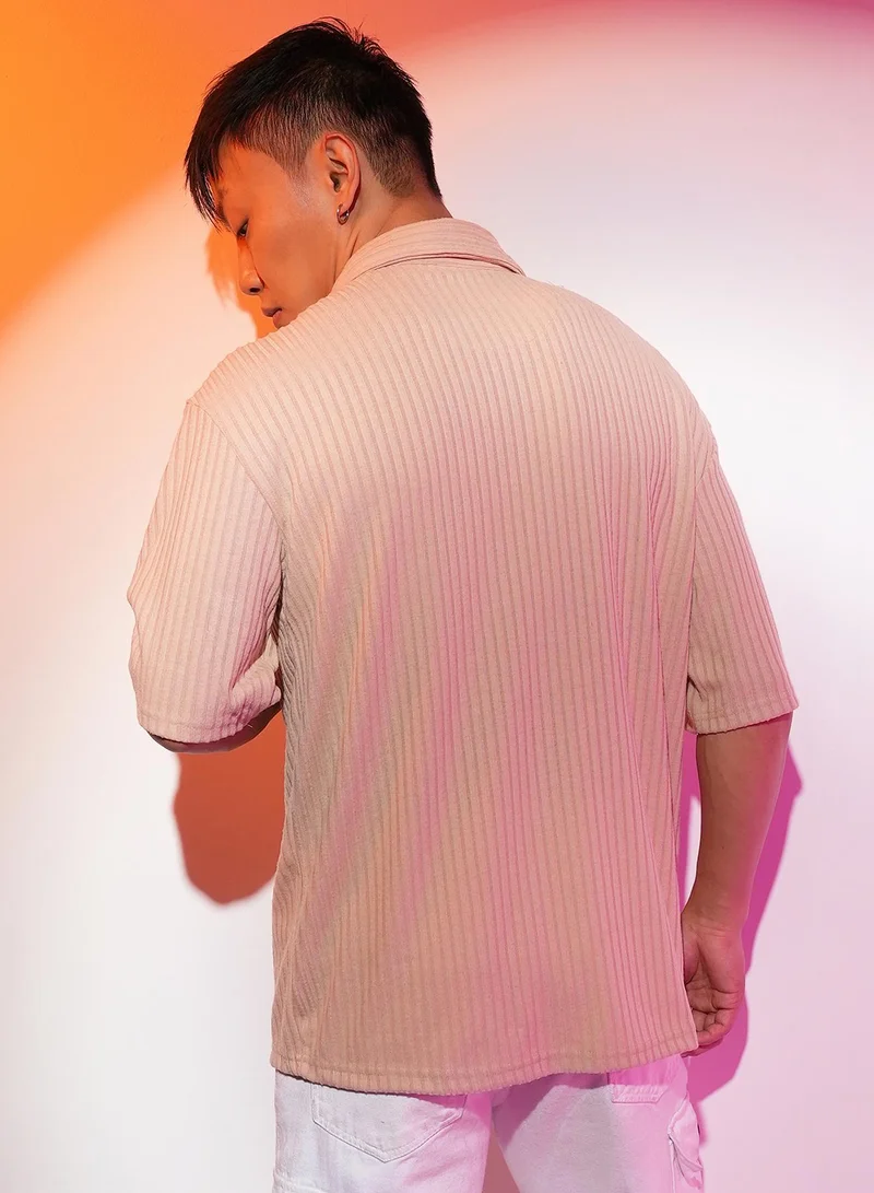 CAHOOT  Men's Light Beige Textured Knit Shirt for Men | Best Price UAE