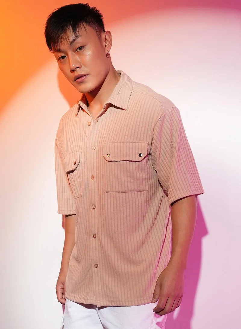 CAHOOT  Men's Light Beige Textured Knit Shirt for Men | Best Price UAE