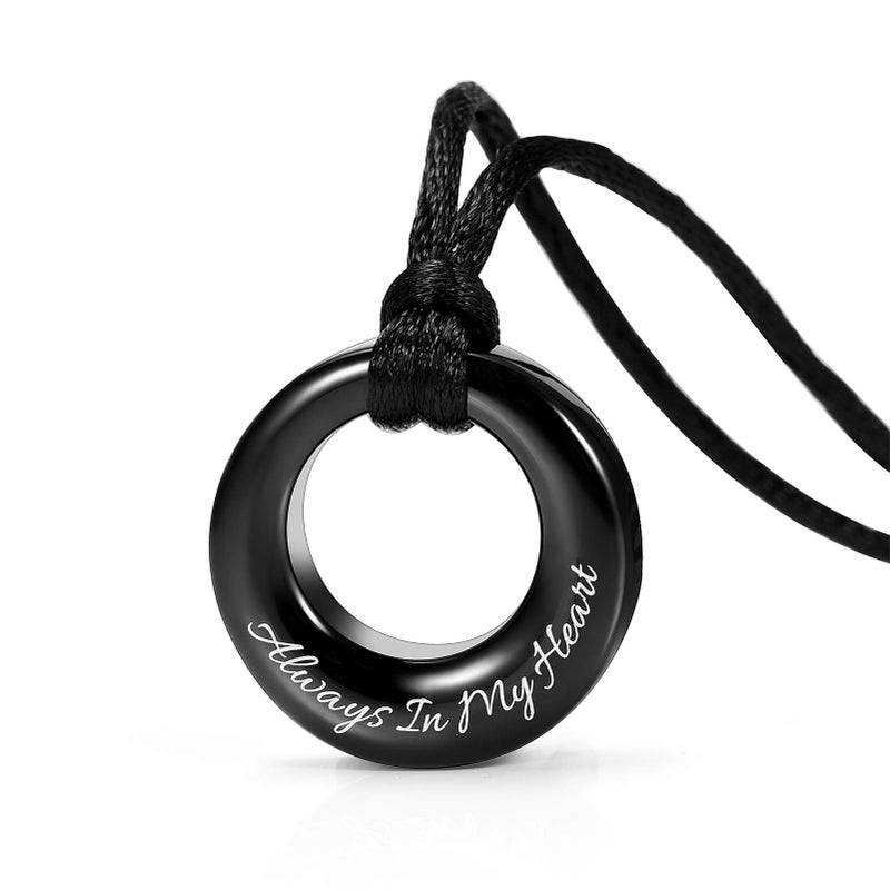 Hearbeingt Cremation Jewelry Urn Necklace for Ashes for Women Men, Circle of Life Eternity Memorial Pendant Ash Jewelry(Black-Always in My Heart) - Image 1