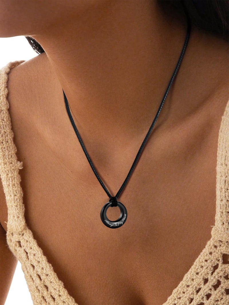 Hearbeingt Cremation Jewelry Urn Necklace for Ashes for Women Men, Circle of Life Eternity Memorial Pendant Ash Jewelry(Black-Always in My Heart) - Image 4