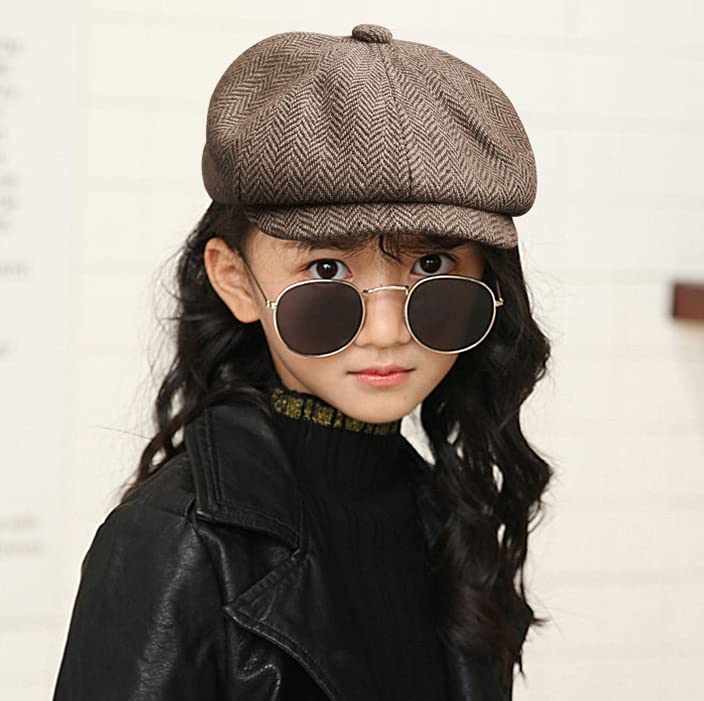 Vikodah Boys Newsboy Cap Kids Flat Cap Vintage Herringbone Tweed Cabbie Hat for Girls Boys Pageboy Toddlers Coffee - Image 5