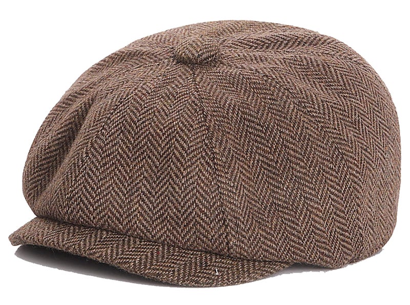 Vikodah Boys Newsboy Cap Kids Flat Cap Vintage Herringbone Tweed Cabbie Hat for Girls Boys Pageboy Toddlers Coffee - Image 1