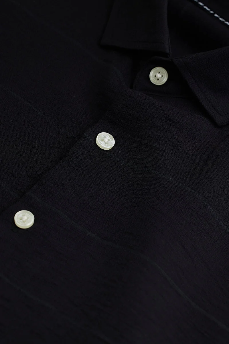 SNITCH Black Solid Long Sleeve Slim Fit Shirt