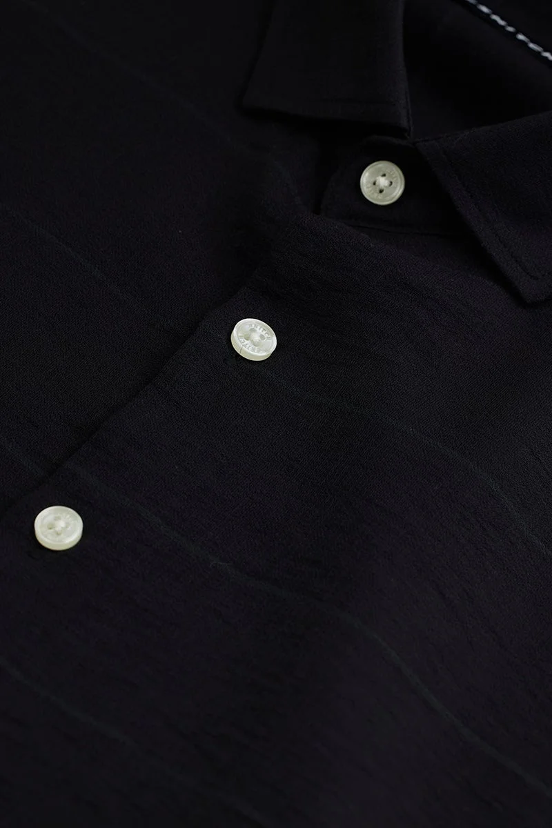 سنيتش Black Solid Long Sleeve Slim Fit Shirt