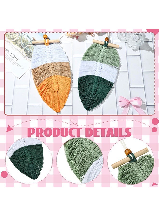 2 Pack Boho Macrame Leaf Wall Hangings, Cotton Wall Decor with Natural Wooden Beads, Mixed Colors - Image 4