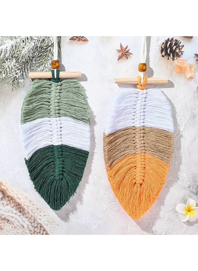 2 Pack Boho Macrame Leaf Wall Hangings, Cotton Wall Decor with Natural Wooden Beads, Mixed Colors - Image 5