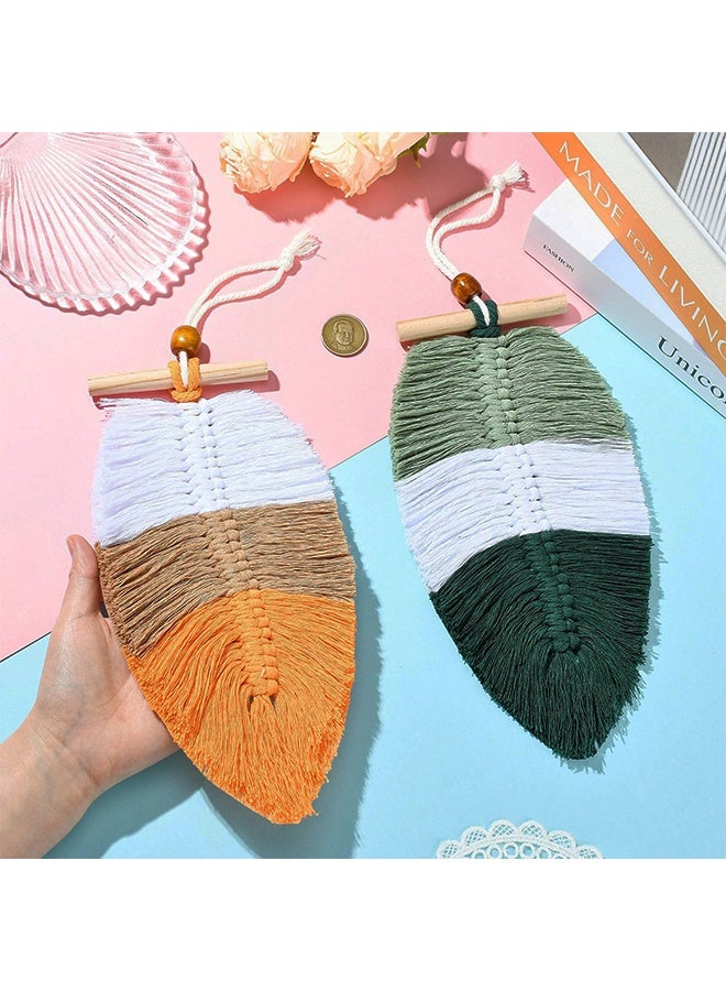 2 Pack Boho Macrame Leaf Wall Hangings, Cotton Wall Decor with Natural Wooden Beads, Mixed Colors - Image 2