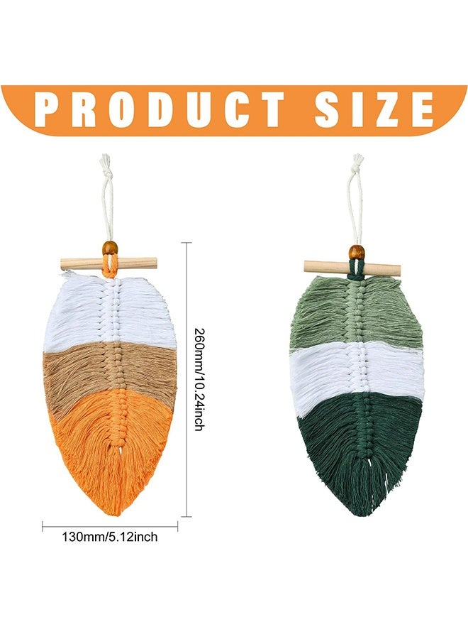 2 Pack Boho Macrame Leaf Wall Hangings, Cotton Wall Decor with Natural Wooden Beads, Mixed Colors - Image 3