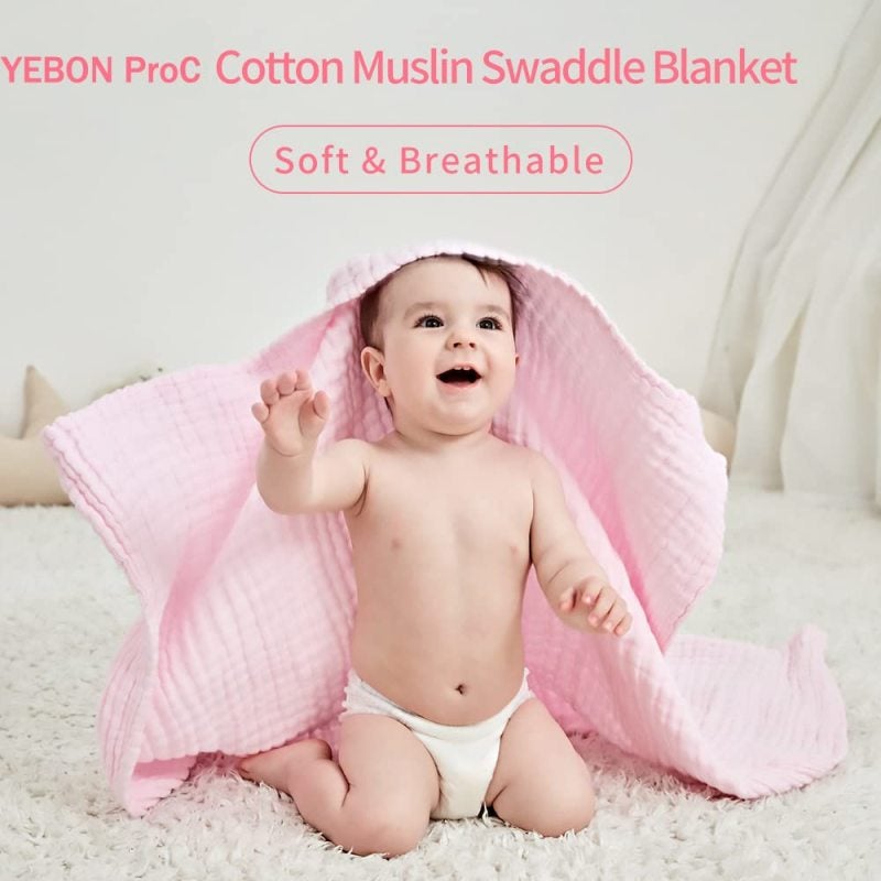 6-Layer Baby Gauze Towel 41.3 X 41.3 Inches Pink Ultra-Soft Natural Cotton - Breathable Multi-Use Cover for Newborns Toddlers Baby Shower Gift - Image 5