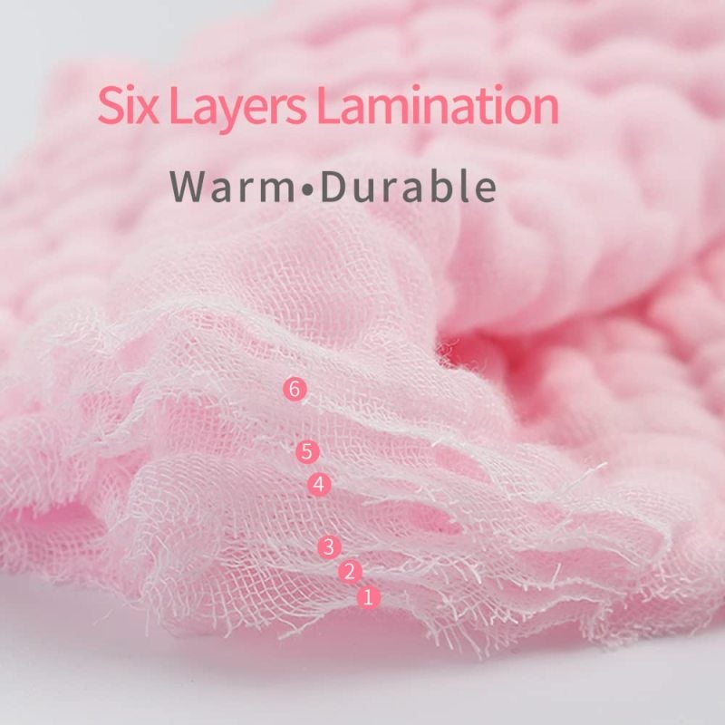 6-Layer Baby Gauze Towel 41.3 X 41.3 Inches Pink Ultra-Soft Natural Cotton - Breathable Multi-Use Cover for Newborns Toddlers Baby Shower Gift - Image 4