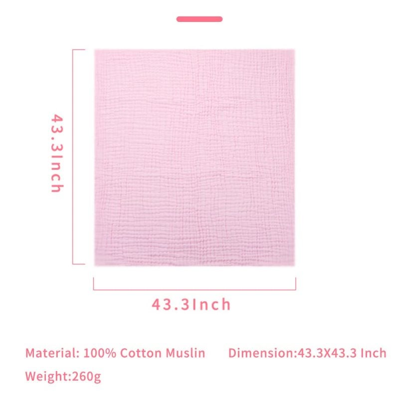 6-Layer Baby Gauze Towel 41.3 X 41.3 Inches Pink Ultra-Soft Natural Cotton - Breathable Multi-Use Cover for Newborns Toddlers Baby Shower Gift - Image 2