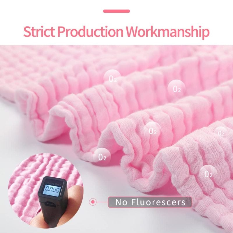 6-Layer Baby Gauze Towel 41.3 X 41.3 Inches Pink Ultra-Soft Natural Cotton - Breathable Multi-Use Cover for Newborns Toddlers Baby Shower Gift - Image 3