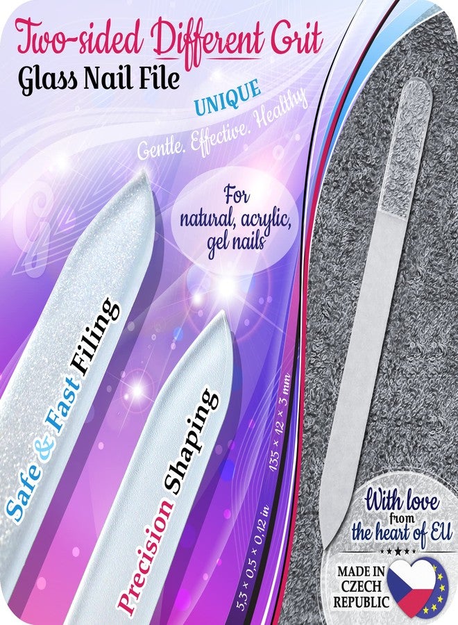 GLADZY 3D Czech Glass Nail File with Case - Crystal Nail File for Natural Nails, Double Sided Dual Grit Coarse & Smooth Etched Surface, Comfort 3D Grip Handle, Professional Manicure Tool, Made in EU - Image 3