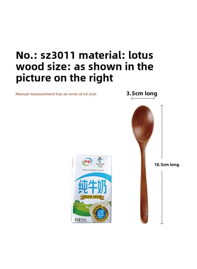Solid Wood Spoon Japanese Style Engraving Small Wooden Honey Spoon Coffee Stirring Wooden Tableware-Color:3011  Lotus Wood Dry Rice Spoon 18.5*3.5cm  - Image 1